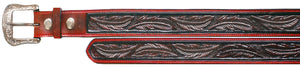 Hand Carved & Painted Tooled Leather Men's Belt with Feathers