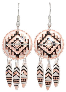 Southwest Design Copper Earrings  with Dangles