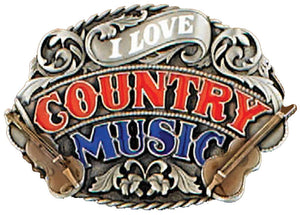 I Love Country Music Belt Buckle Enamel - Made in USA