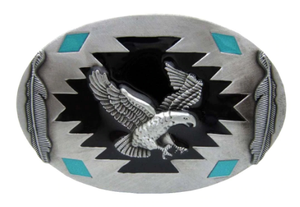"Eagle" Western Silver, Black & Turquoise Belt Buckle
