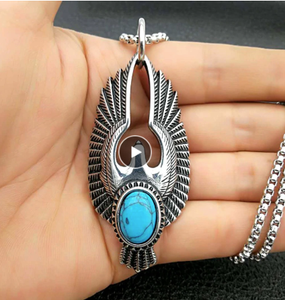 Eagle Wings Silver Necklace with Turquoise Stone