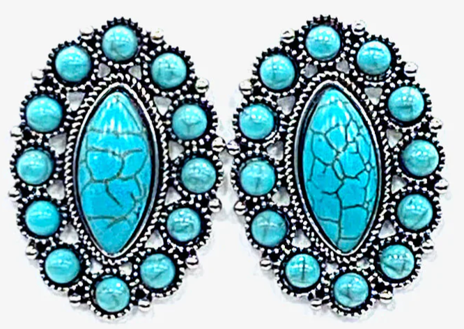 Turquoise Blossom Round Drop Earrings