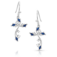 Load image into Gallery viewer, Montana Blue Crystal Cross Earrings
