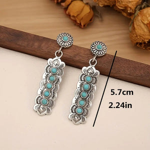 Bohemian Retro Carved Synthetic Turquoise Earrings