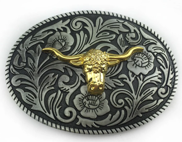 Oval Longhorn Metal Belt Buckle