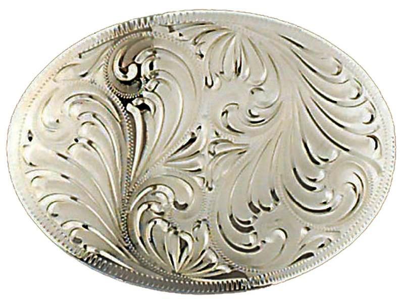 German Silver Engraved Oval Belt Buckle 4-1/4