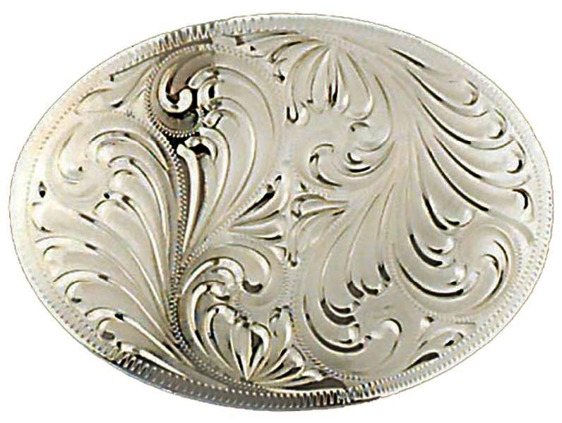 Solid German Silver Oval Belt Buckle. Made in the USA. Customizable German Silver Belt Buckle small scallop – Tom  main image 4