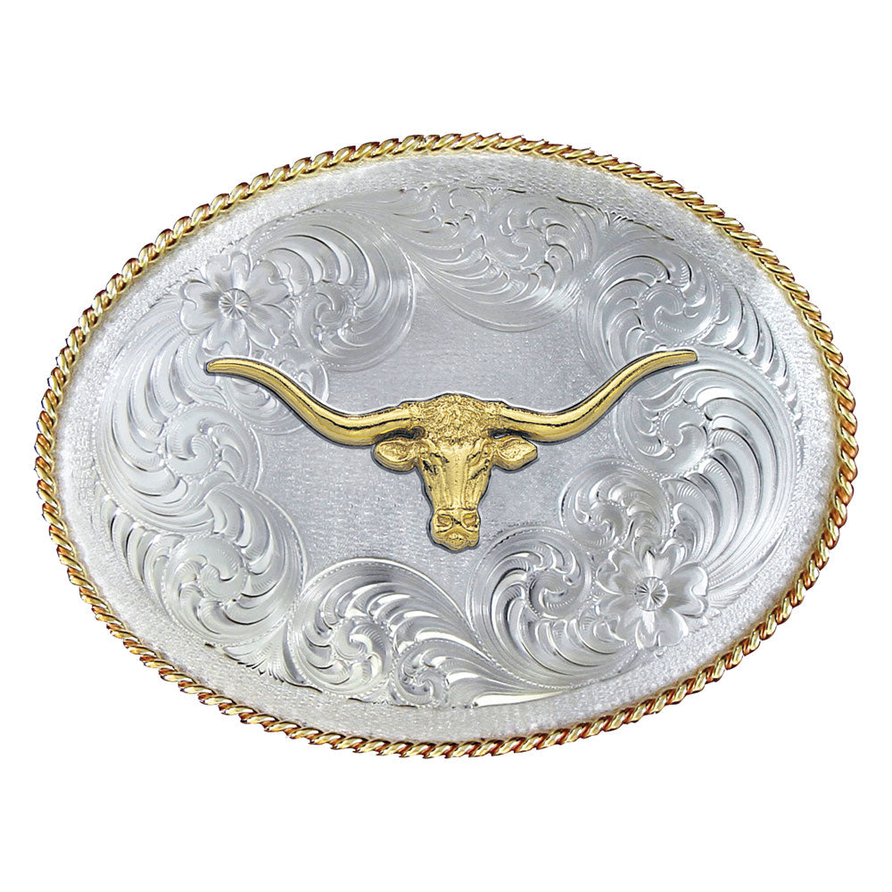 German Silver Longhorn Western Belt Buckle Made in the USA