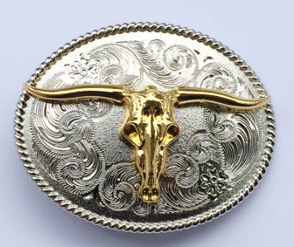 Texas Longhorn Gold & Silver Belt Buckle