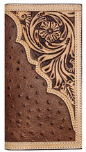 Load image into Gallery viewer, Western Ostrich and Tan Tooled Leather Rodeo Wallet