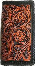 Load image into Gallery viewer, Tan &amp; Black Tooled Leather Rodeo Wallet