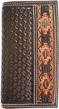 Load image into Gallery viewer, Western Brown Basketweave Rodeo Wallet with Aztec Embroidered Border