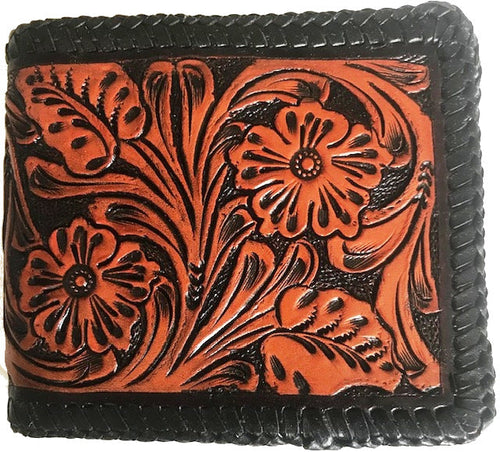 Tan & Black Tooled Leather Bi-Fold Wallet