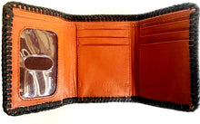Load image into Gallery viewer, Tan &amp; Black Tooled Leather Tri-Fold Wallet