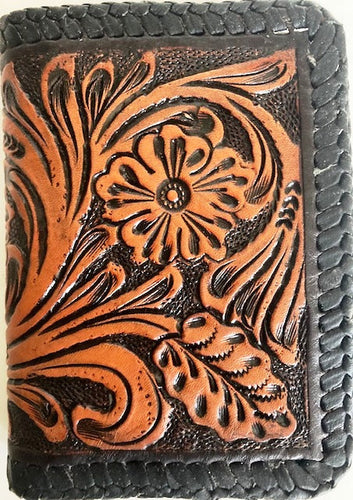 Tan & Black Tooled Leather Tri-Fold Wallet