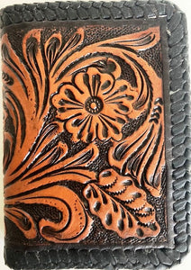 Tan & Black Tooled Leather Tri-Fold Wallet