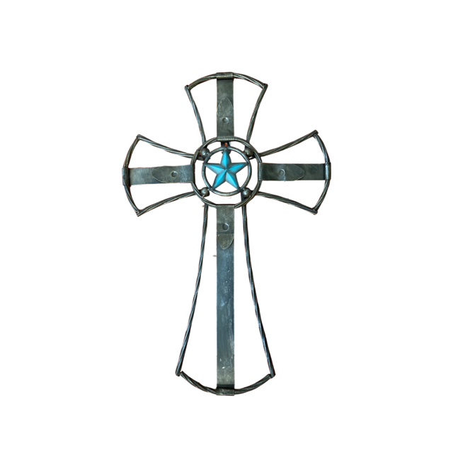 Twisted Metal Wall Cross with Turquoise Star