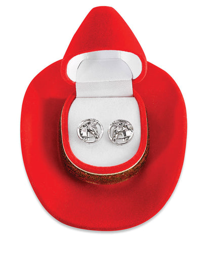 Horse Head Crystal Earrings with Cowboy Hat Gift Box
