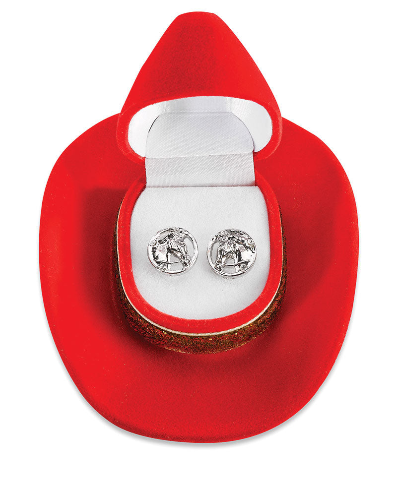 Horse Head Crystal Earrings with Cowboy Hat Gift Box