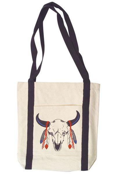 Feather Skull Canvas Tote Bag