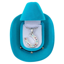 Load image into Gallery viewer, Multi-Color Horseshoe Rhinestone Horseshoe Necklace with Cowboy Hat Gift Box