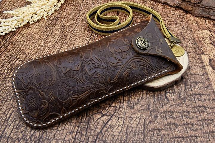 Tooled Leather Eyeglass Case with Concho Snap (Choose Color)