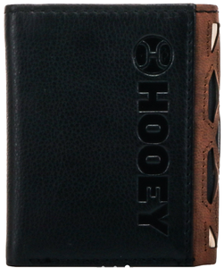"Chapawee" Laser Cut Aztec Print Leather Tri-Fold Wallet with Black / Red / Ivory Inlay and Hooey Logo Rivet