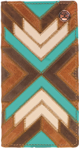 "Montezuma" Patchwork Rodeo Wallet with Turquoise Accents and Hooey Logo Rivet