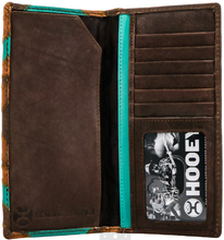 Load image into Gallery viewer, &quot;Montezuma&quot; Patchwork Rodeo Wallet with Turquoise Accents and Hooey Logo Rivet