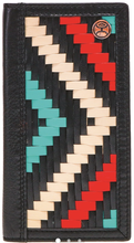 Load image into Gallery viewer, &quot;Black Hawk&quot; Hand-Woven Leather Aztec Print Inlay Rodeo Wallet with Hooey Logo Rivet