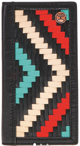 "Black Hawk" Hand-Woven Leather Aztec Print Inlay Rodeo Wallet with Hooey Logo Rivet