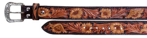 Hand Carved & Painted Tooled Leather Men's Belt