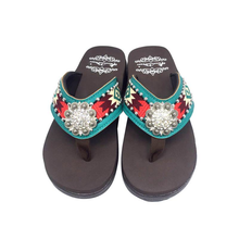 Load image into Gallery viewer, Aztec Embroidered Wedge Flip-Flop