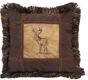 Autumn Trails Embroidered Buck Pillow - 18"
