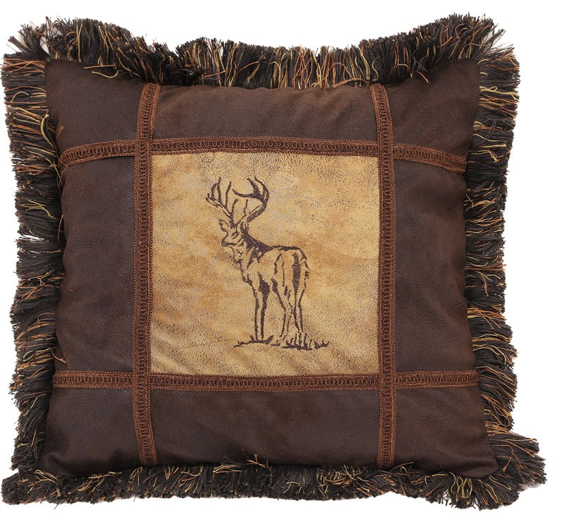 Autumn Trails Embroidered Buck Pillow - 18