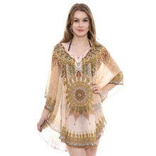 Load image into Gallery viewer, Mixed Print Topper/ Cover-Up / Poncho with Rhinestone Studded