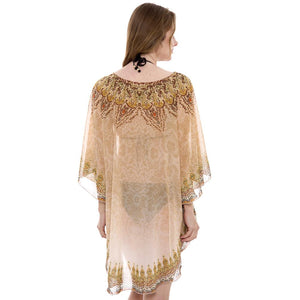 Mixed Print Topper/ Cover-Up / Poncho with Rhinestone Studded
