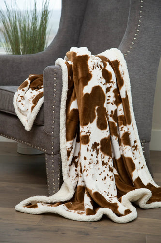 Hair on Hide Faux Cowhide Plush Sherpa Throw - 54