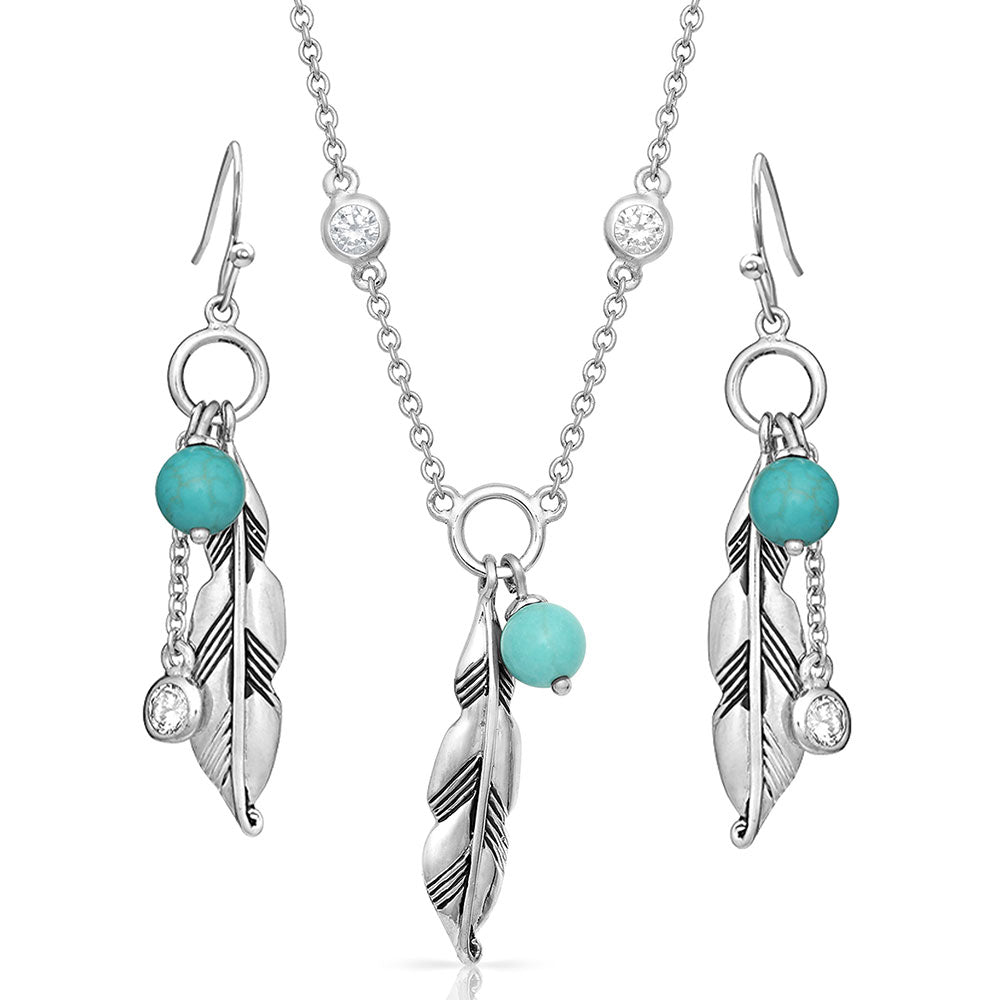 Charming Feather Turquoise Jewelry Set