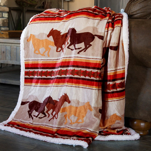 Wrangler Running Horse Country Plush Throw - 54