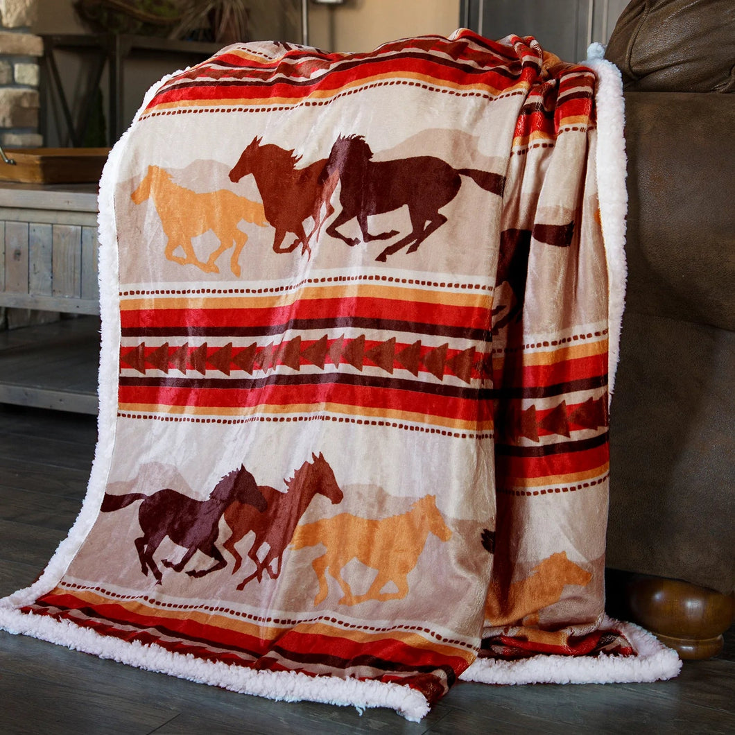 Wrangler Running Horse Country Plush Throw - 54