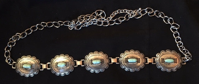 Ladies' Western Oval Silver & Turquoise Concho Belt