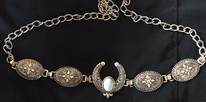 Ladies' Western Rectangular Silver & Turquoise Squash Blossom Belt