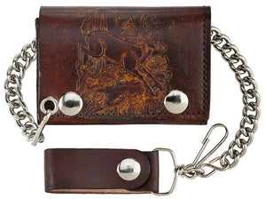 Antique Leather Trifold Wallet with Chain (Made In The USA)