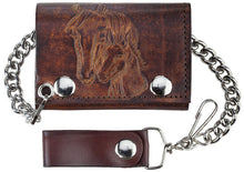 Load image into Gallery viewer, Antique Leather Trifold Wallet with Chain (Made In The USA)