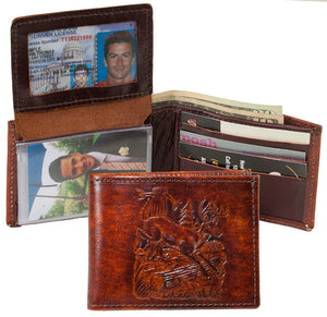 Brown Leather Billfold - Made in USA - Deer