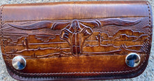 Load image into Gallery viewer, Western Longhorn &amp; Desert Scene Brown Leather Chain Wallet - Made in the USA!