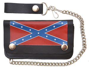 Rebel Flag Leather Biker Wallet with Chain