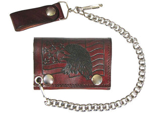 Western Eagle & Flag Brown Leather Chain Wallet - Made in the USA!