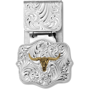 Custom Legacy Mini Buckle Money Clip with Steer Skull - Made in the USA!
